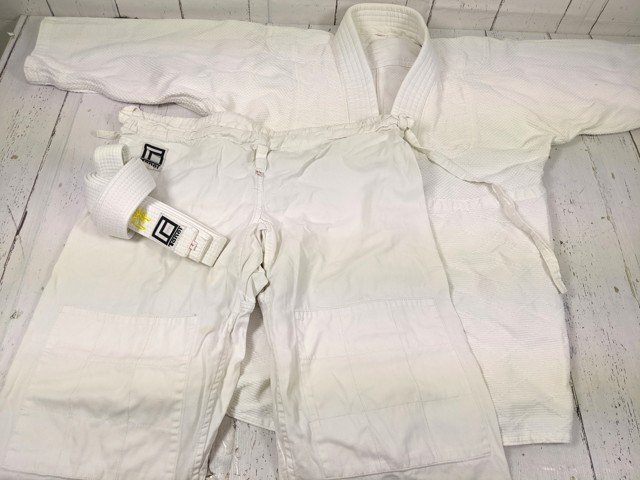 【10yt061】格闘技 柔道着上下セット+帯付き Tanei タネイ 上衣+ズボン(白 サイズ2)◆中学校 高校 体育授業 部活動に♪拍卖