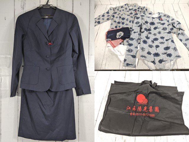 【as897】中国東方航空 客室乗務員制服 CA キャビンアテンダント ブレザー+長袖カッターシャツ+スカート+ベルト+スカーフ◆h62拍卖