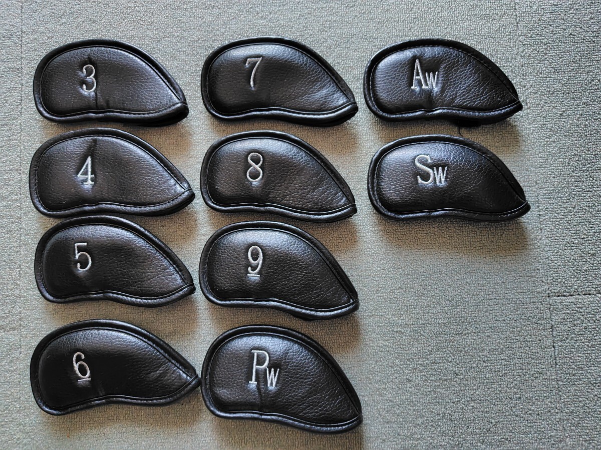 ゴルフ アイアンヘッドカバー ブラック 10点セット拍卖