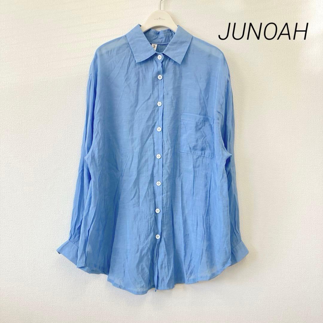 ジュノア JUNOAH シアーブラウス ライトブルー 背中開き ゆったり拍卖