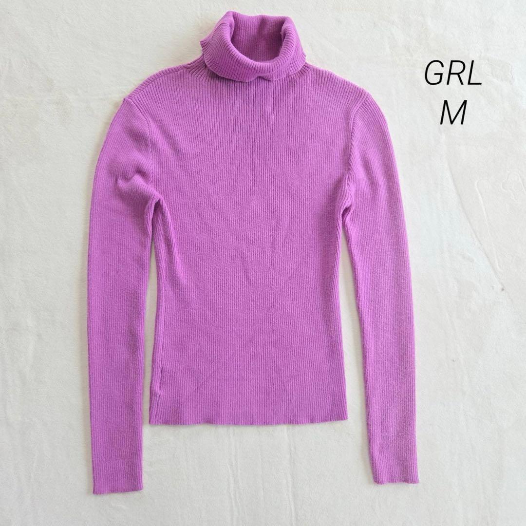 グレイル GRL タートルネック リブニット ピンクパープル M拍卖