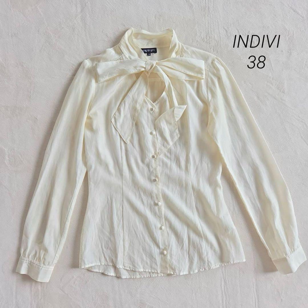 インディヴィ INDIVI ブラウス 38 ボウタイシャツ ライトイエロー拍卖