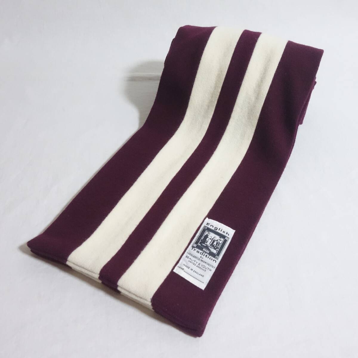 【英国製 ENGLISH TRADITION x B&Y 別注 スクールマフラー】バーガンディ MADE IN ENGLAND モッズマフラー拍卖