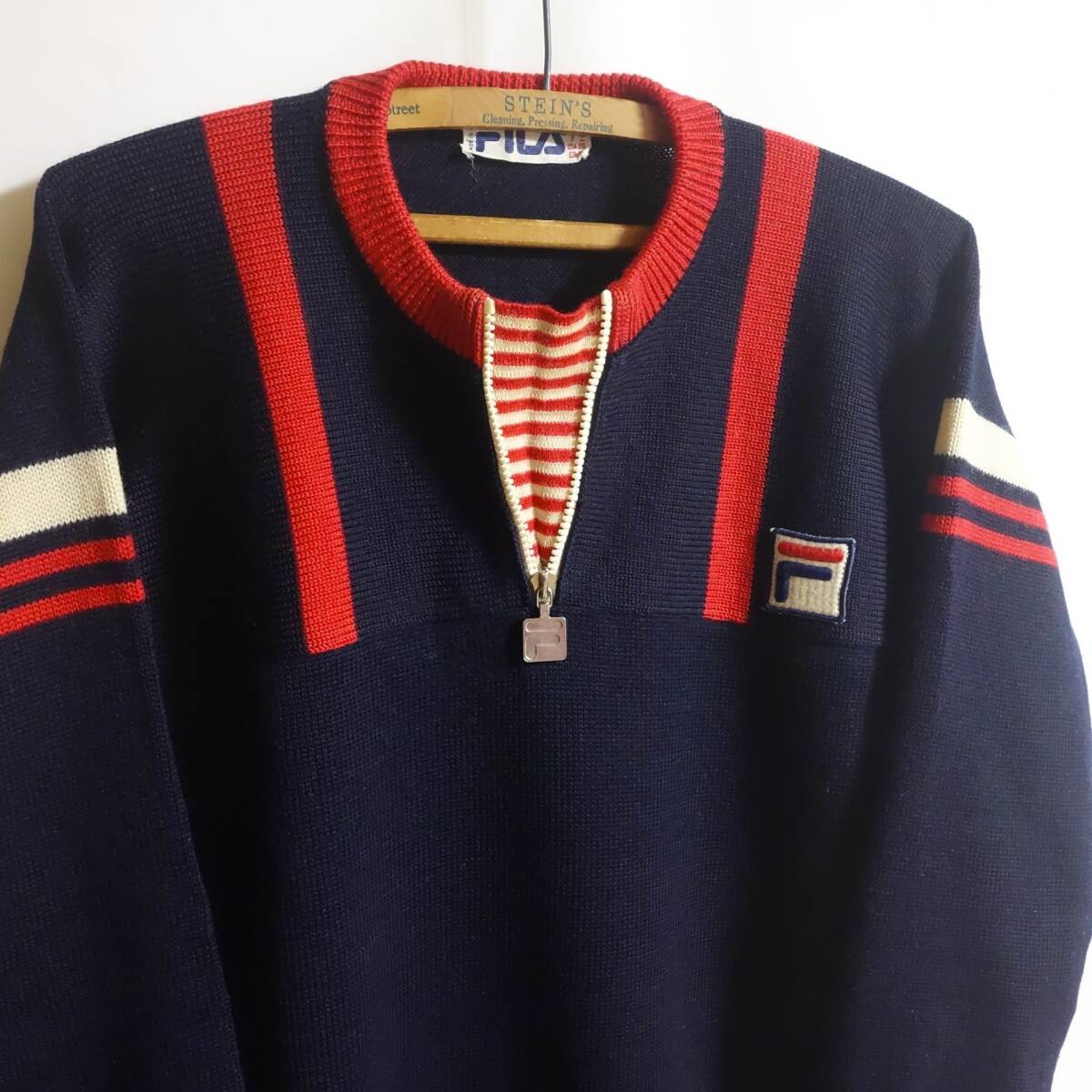 【70's ITALY製 FILA フィラ ハーフジップ セーター USA38】ビンテージ エンブレム 80's イタリア製拍卖