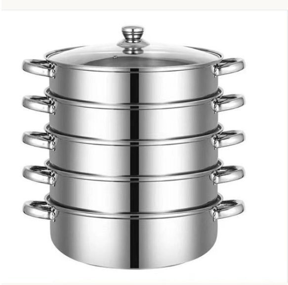 蒸鍋34cm「5層」対応熱源:IH対応 各種熱源対応 ガラス鍋蓋付 中華 肉まん 蒸し器拍卖