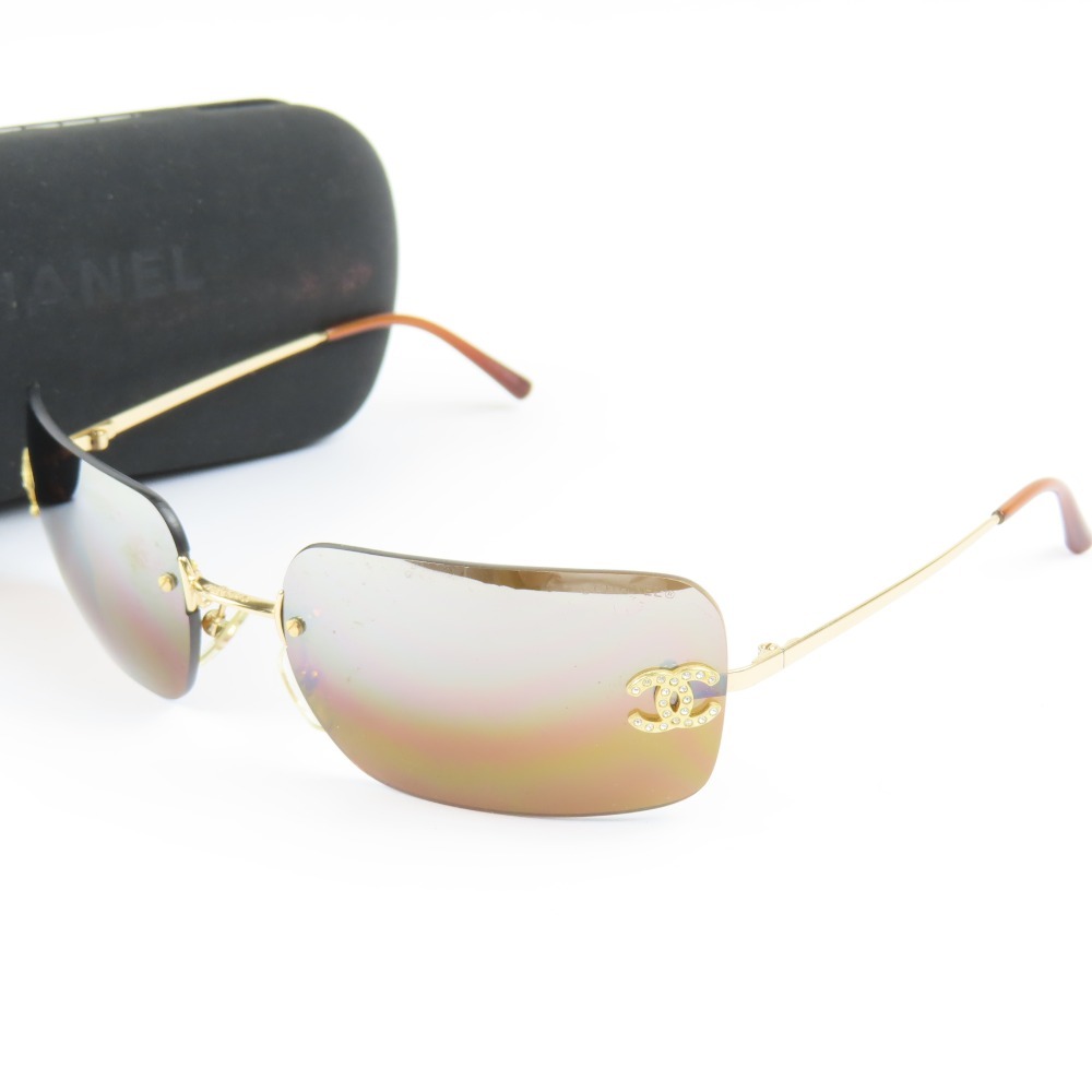 203493★1円スタート★CHANEL シャネル 極美品 ココマーク ロゴ 62□17 4017D アイウェア サングラス GP ラインストーン ブラウン拍卖
