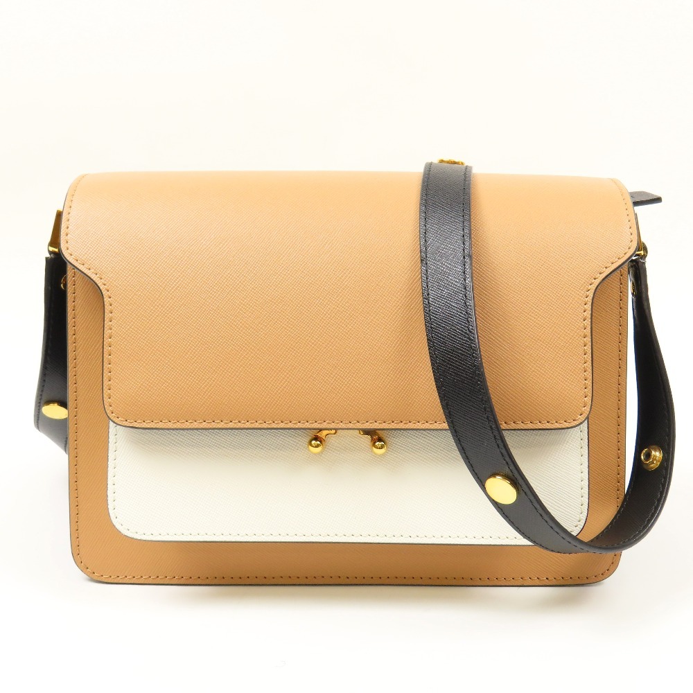 204282★1円スタート★MARNI マルニ 新品同様美品 トランクバッグ クロスボディ 斜め掛けOK ショルダーバッグ カーフ ベージュ拍卖