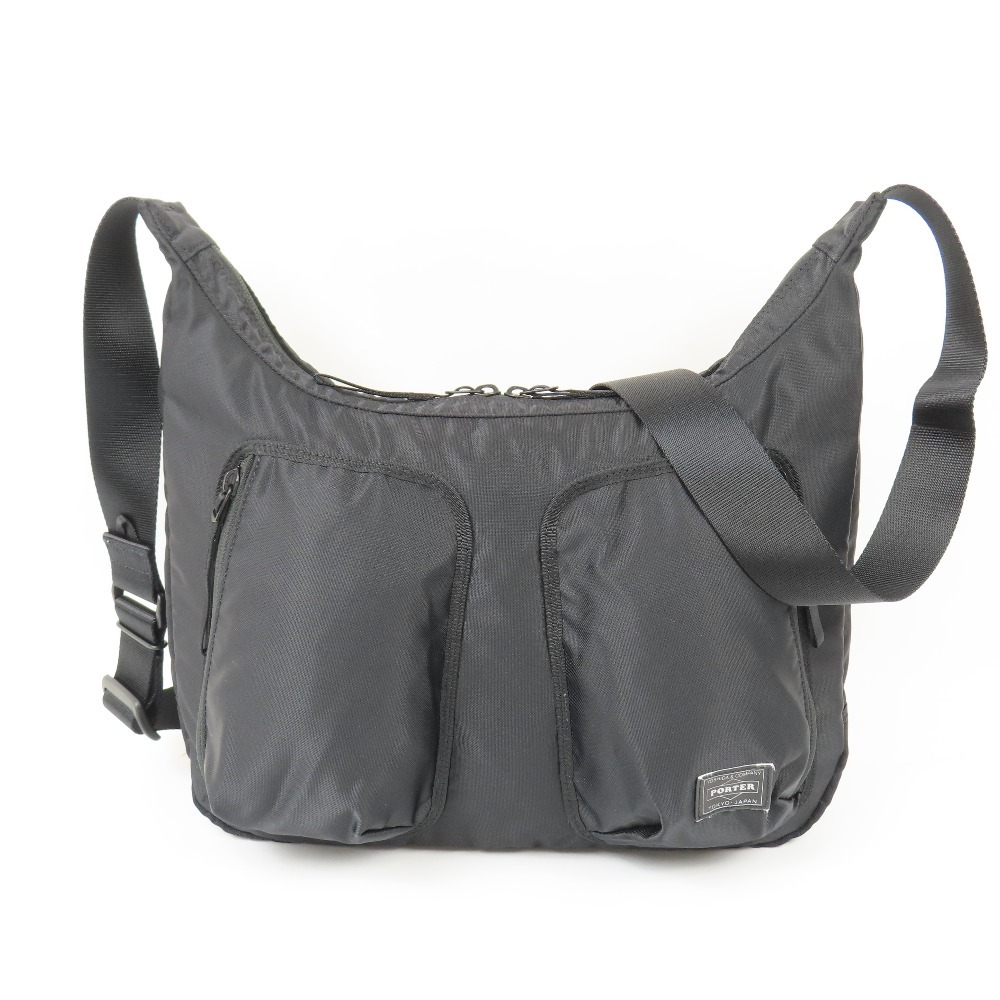 204285★1円スタート★PORTER ポーター 新品同様美品 コンパート 斜め掛けOK ショルダーバッグ ナイロン ブラック拍卖