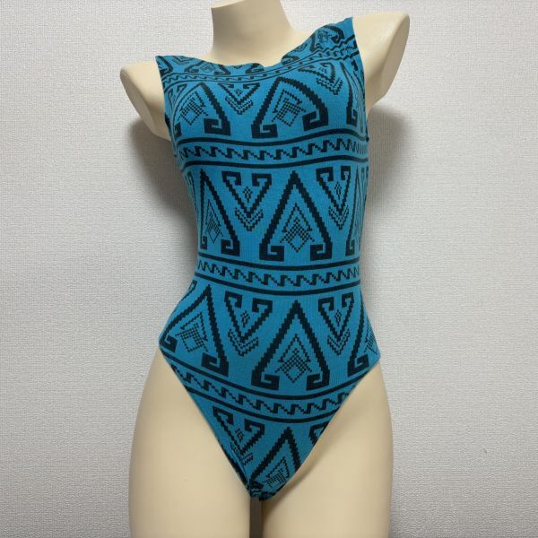 15ワコールMiss debutレオタードMサイズ★青ブルーブラックネイティブ柄拍卖