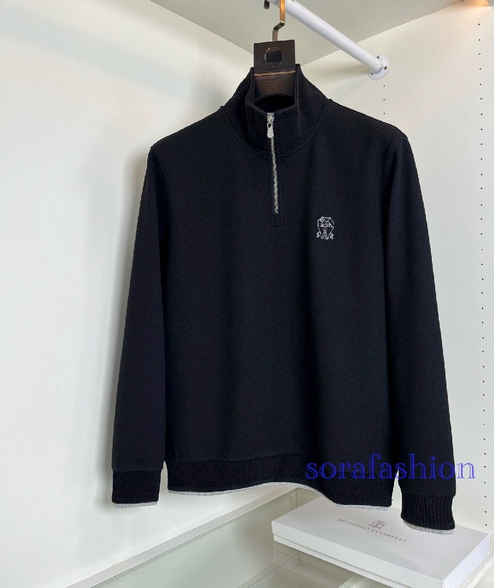 BRUNELLO CUCINELLI(ブルネロ クチネリ) メンズパーカー スウェット ブラック3XLサイズ トップス ファスナー付 長袖 スポーツ プルオーバー拍卖