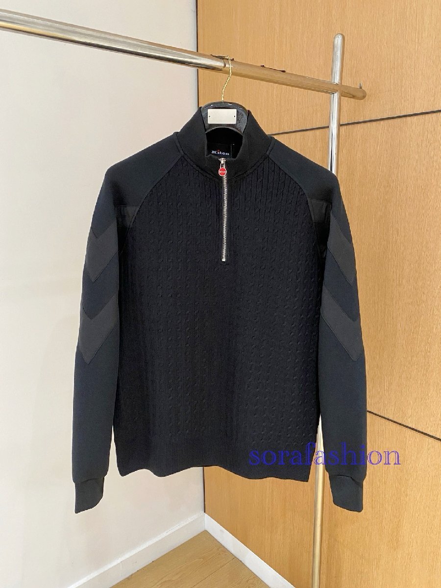 KITON キトン メンズニットセーター プルオーバー スウェットパーカー ブラック 3XL トップス ファスナー付 ニットセーター 秋物 紳士服拍卖