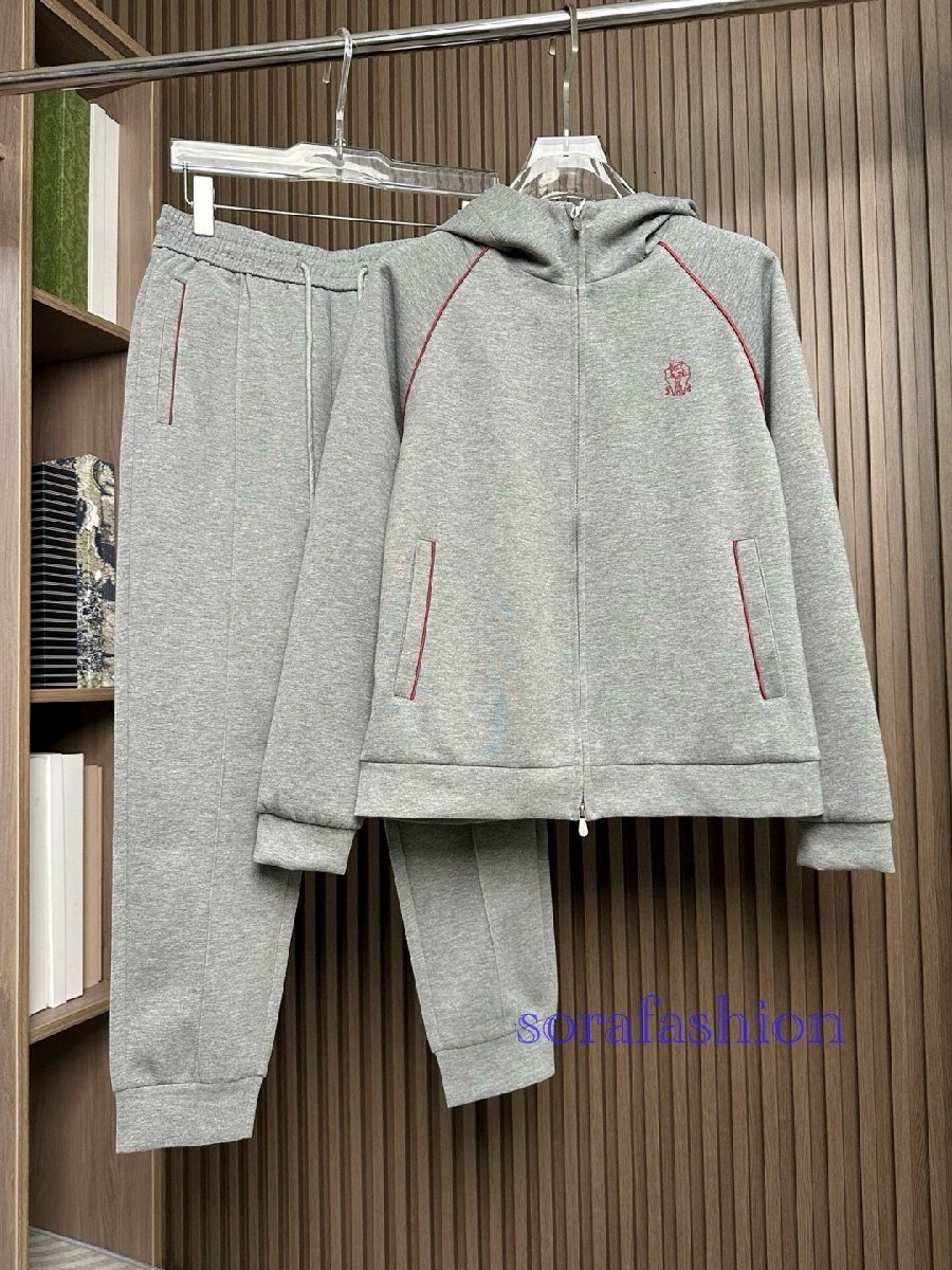 BRUNELLO CUCINELLIメンズスウェット上下2点セット セットアップ グレー 52サイズ ジャケット ジップアップパーカー 長ズボン スポーツ拍卖