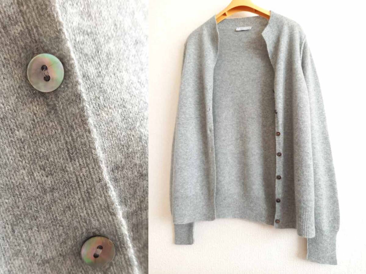 BARNEYS NEW YORK/バーニーズニューヨーク カシミヤ100%カーディガンS相当/メランジグレー黒蝶貝拍卖