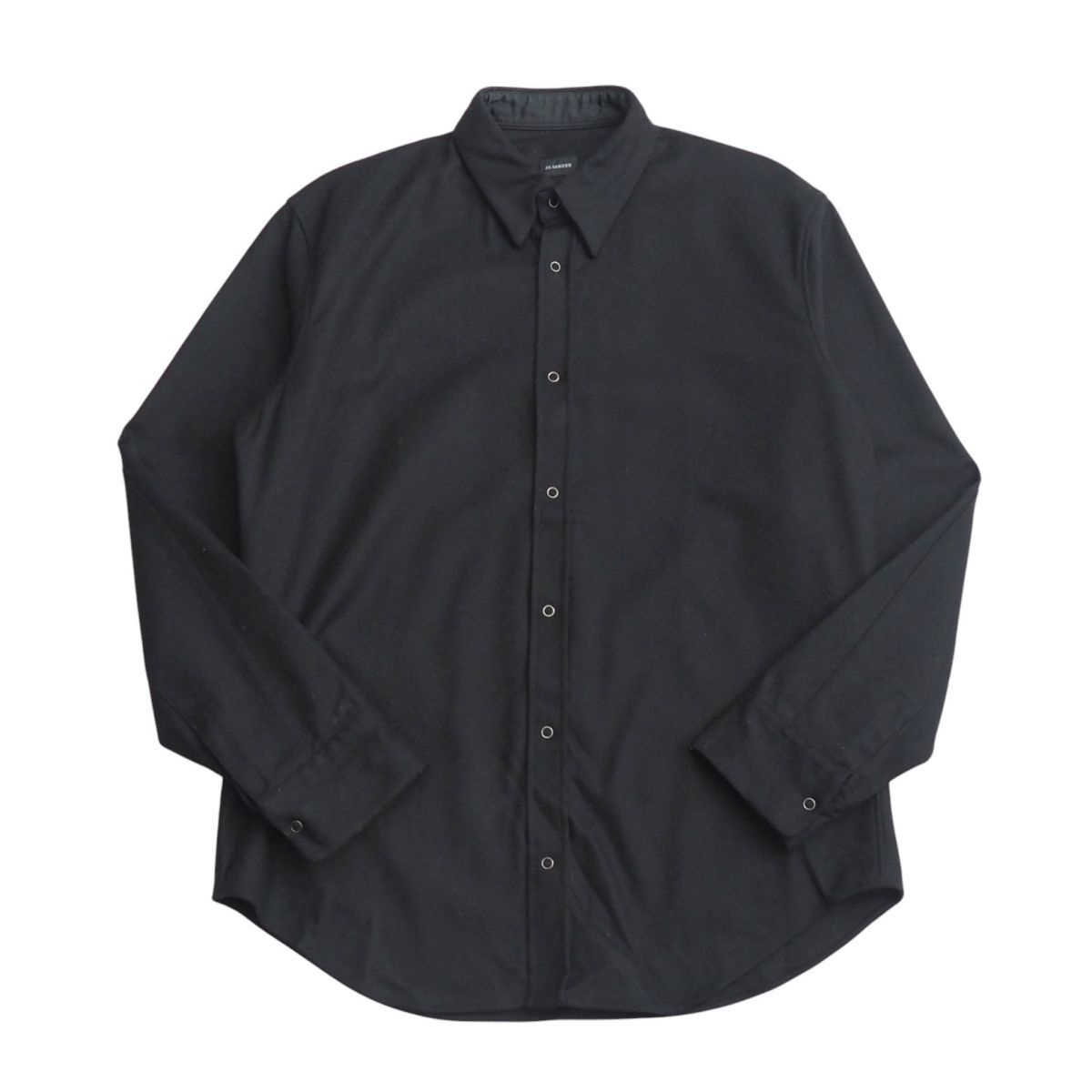 TJ3071+ジルサンダー/JIL SANDER*TAILOR MADE*メンズ40*ウールメルトンシャツ*スナップダウンシャツ*ソリッドシャツ/無地*ブラック系拍卖