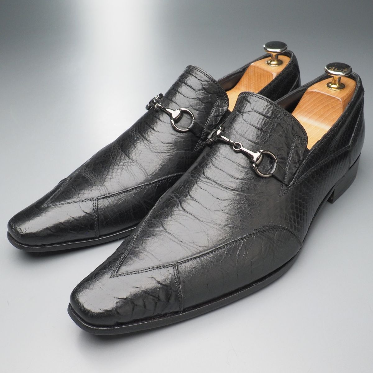 GS3728//イタリア製*ビリドゥーエ/BIGLIDUE*メンズ41/パイソン型押し/ビットローファー/レザースリッポン/革靴/黒/ブラック拍卖