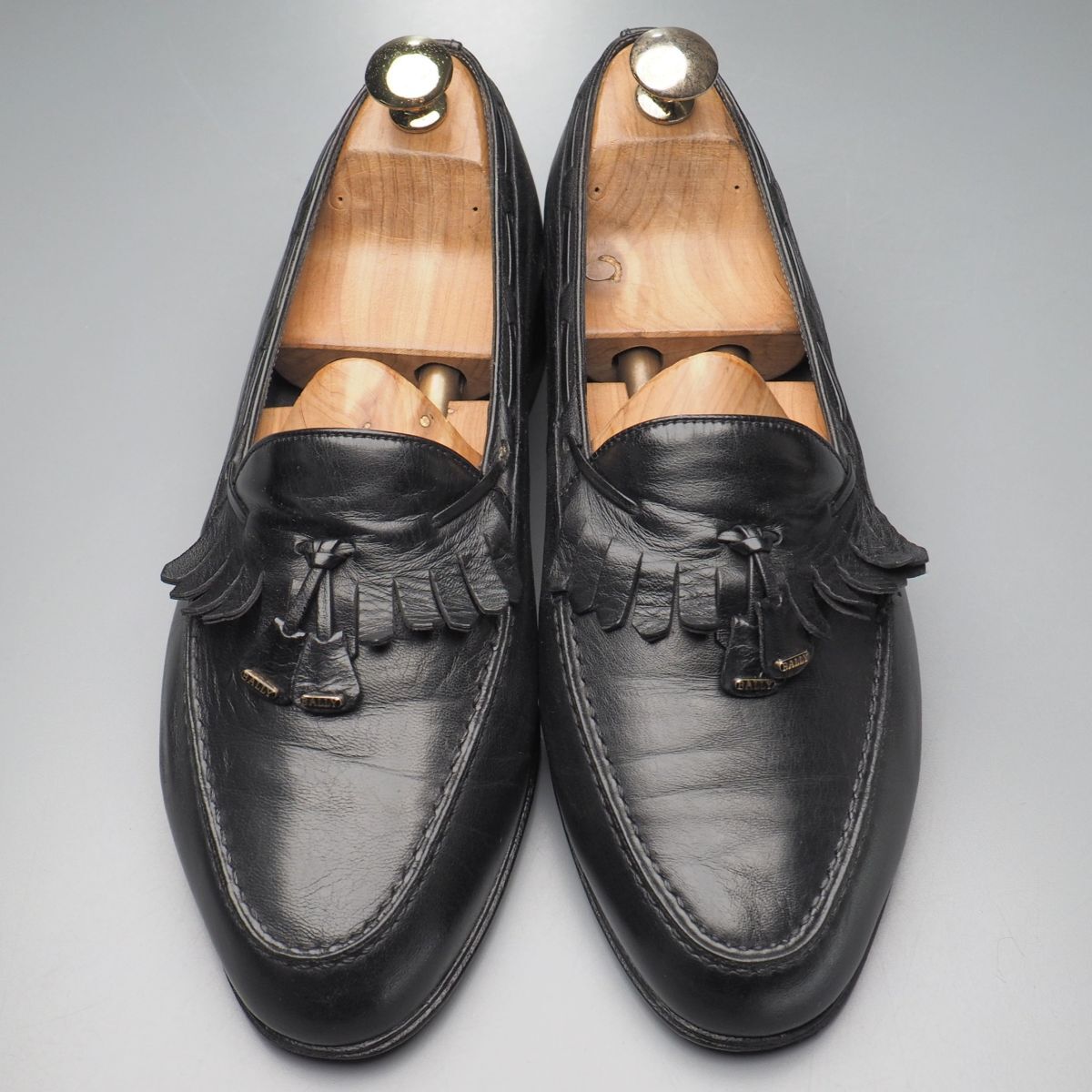 GS4853//ヴィンテージ/スイス製*バリー/BALLY*メンズ5.5E/キルトタッセルローファー/レザースリッポン/革靴/黒/ブラック拍卖