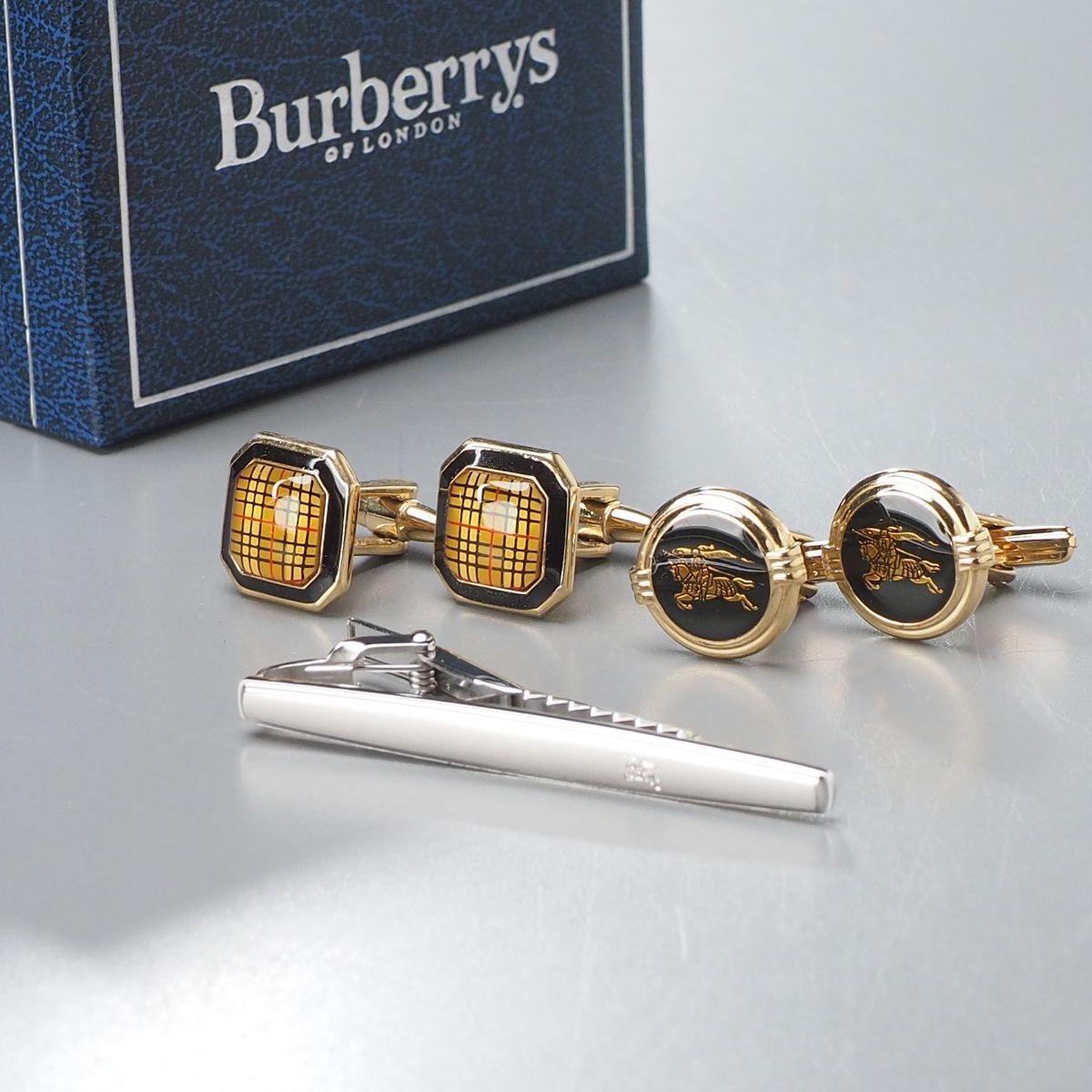 MI1570◎Burberrys バーバリー メンズ アクセサリー 3点セット カフリンクス カフスボタン ネクタイピン タイピン チェック ロゴ おまとめ拍卖