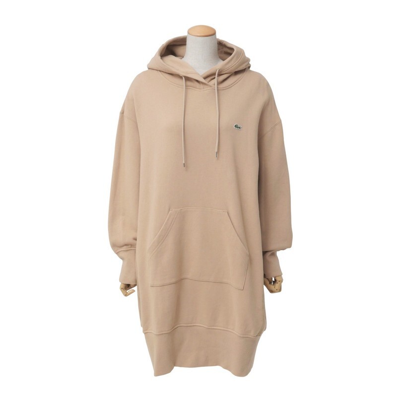 TJ6035★LACOSTE ラコステ 裏毛 スウェットフーディワンピース EF057EL ブラウン レディース サイズ40 ロゴワッペン プルオーバー拍卖