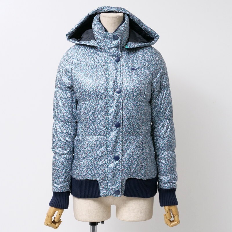 TJ3304□ラコステ/LACOSTE 小花柄 フード着脱可 ダウンジャケット ダウンコート ゴルフウェア レディース サイズ38 マルチカラー拍卖