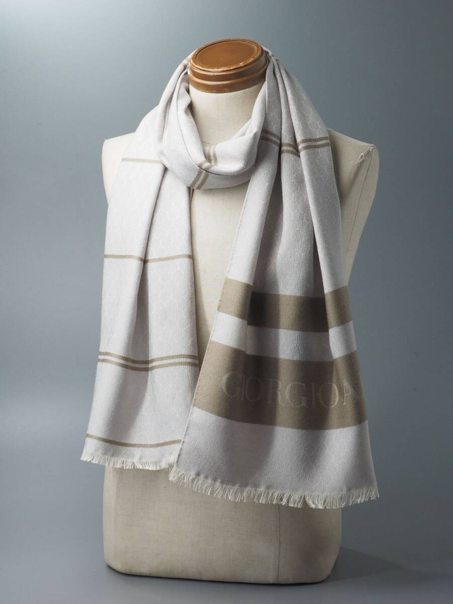 GR3366//イタリア製*ジョルジオアルマーニ*シルクウール/マフラー/ストール/ブラウン×グレー拍卖