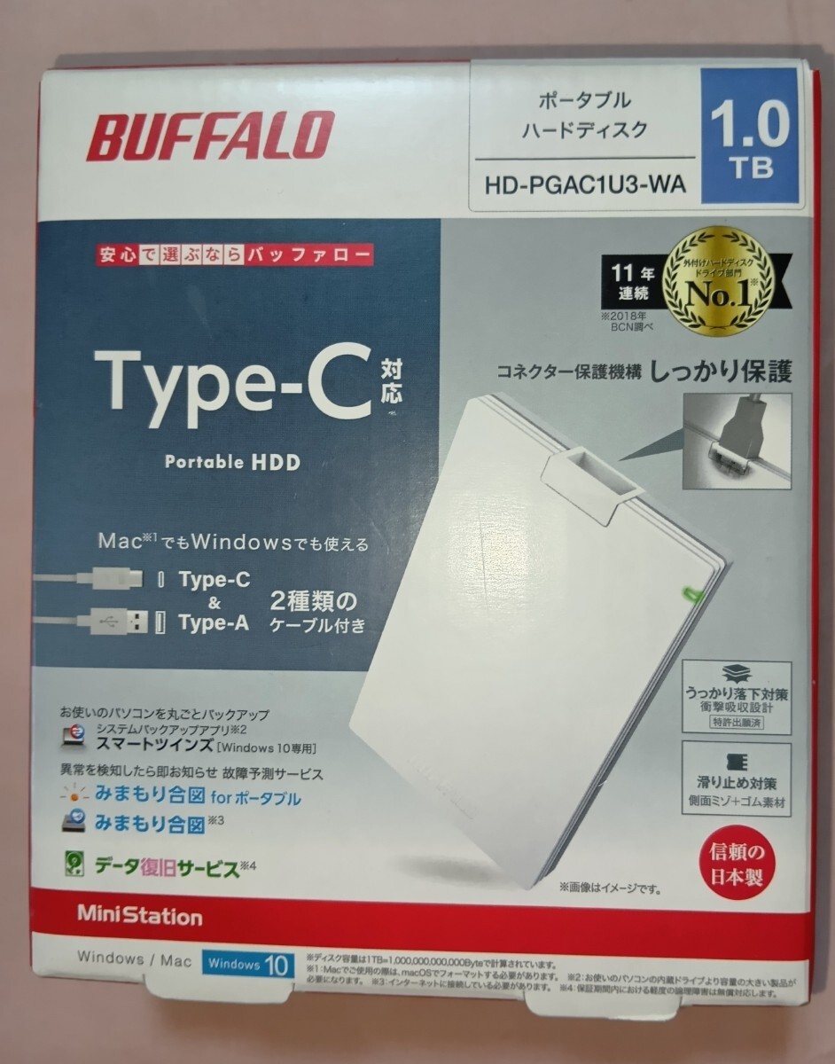 Buffalo ポータブルハードディスク 1.0TB Type-C対応 HD-PGAC1U3-WA拍卖