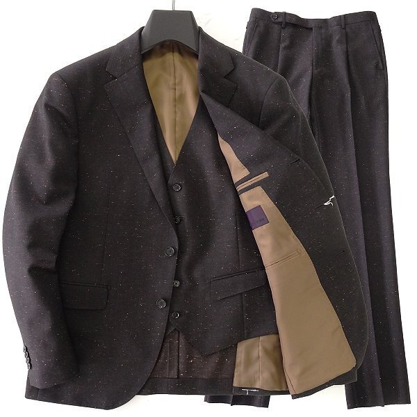 新品 パーソンズフォーメン ネップ サキソニー ウール 3ピース スーツ A5(M) 茶 【J46027】 PERSON'S FOR MEN メンズ 秋冬 ベスト拍卖