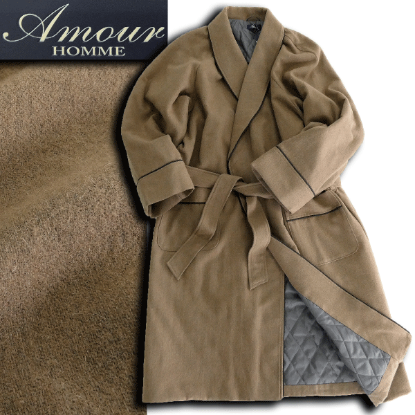 新品 3万 アムール ウールサキソニー 中綿 キルティング ガウン コート M 茶 【J44400】 Amour HOMME 秋冬 総裏地 メンズ拍卖