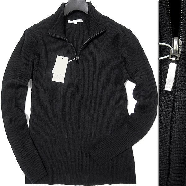 新品 エルプラネット ジップ スタンド ハイネック リブニット M 黒 【2-581-802_41_M】 ELLE PLANETE 秋冬 メンズ セーター ストレッチ拍卖