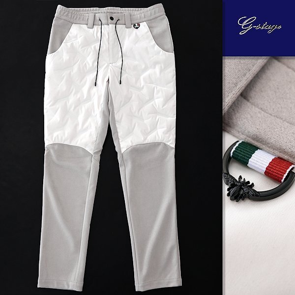 新品 2.5万 ジーステージ スエード ジャージー 700FP ダウン パンツ 50(XL) 白 灰 【4-20516_1_50】 秋冬 G-stage ゴルフ ホワイト グレー拍卖
