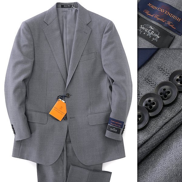 新品 6.5万 サヴィルロウ 英国 JOHN CAVENDISH ウール サキソニー スーツ AB5(幅広M) 灰 【J43673】 秋冬 SAVILE ROW ツイル イギリス拍卖