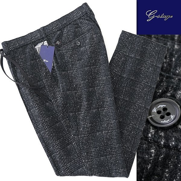 新品 ジーステージ 裏起毛 グレンチェック ジャージー スラックス 48(L) 濃灰 【6-30504_4_48】 秋冬 ニット イージー パンツ G-stage拍卖