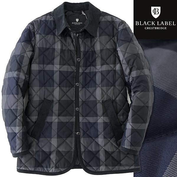 新品 8.1万 ブラックレーベル クレストブリッジ チェック キルティング ジャケット M 紺 【J53111】 秋冬 メンズ 中綿 ブルゾン コート拍卖