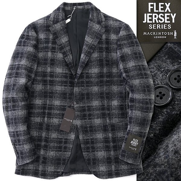 新品 7.9万 マッキントッシュロンドン スライバー ニット ジャケット LL38(幅広M) 灰 【J57126】 AB5 FLEX JERSEY 秋冬 チェック ウール拍卖