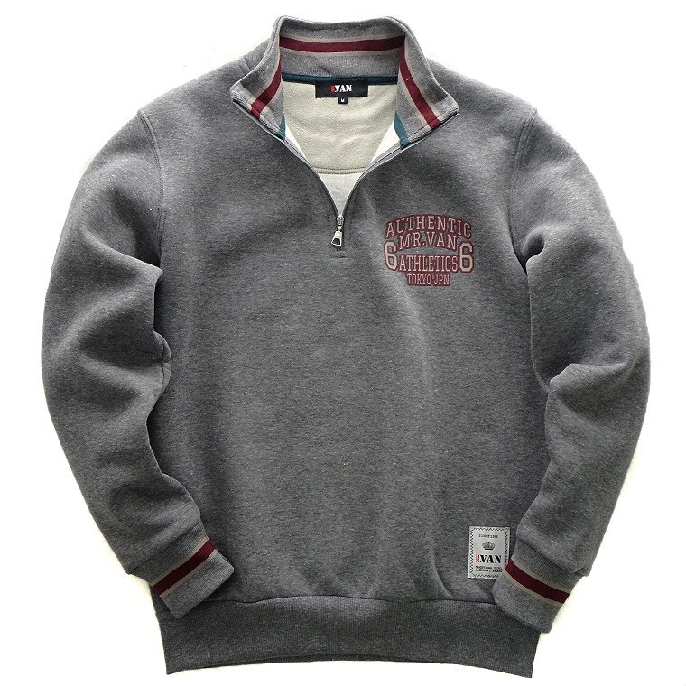 新品 MR.VAN ミスターヴァン 秋冬 裏起毛 ハーフジップ スウェット M 灰 【va1934072_98_M】 メンズ プルオーバー トレーナー スエット拍卖