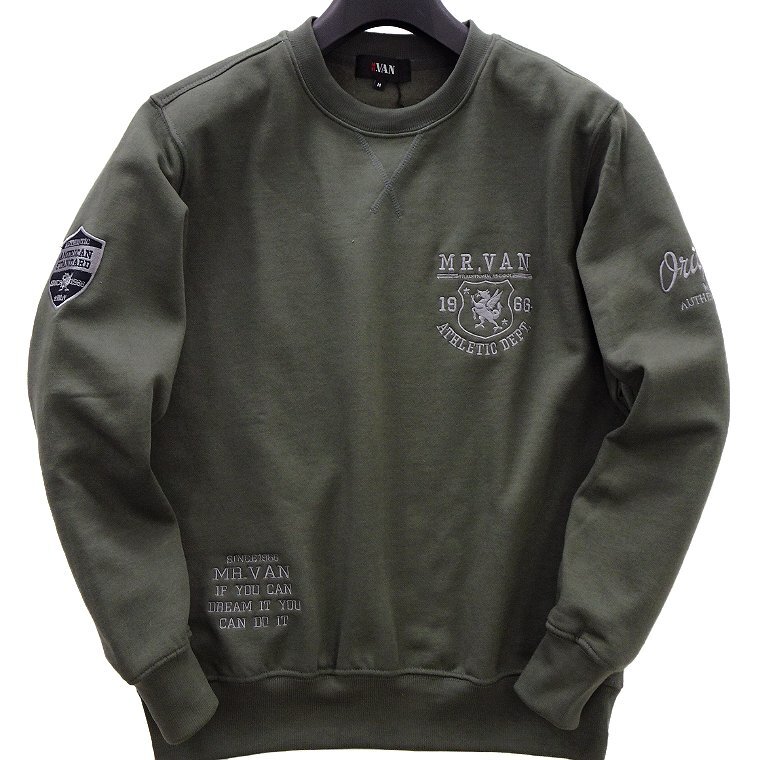新品 ミスターヴァン 24秋冬 裏起毛 4連ロゴ スウェット M カーキ【va1744056_6_M】 MR.VAN メンズ トレーナー クルーネック スエット 綿混拍卖