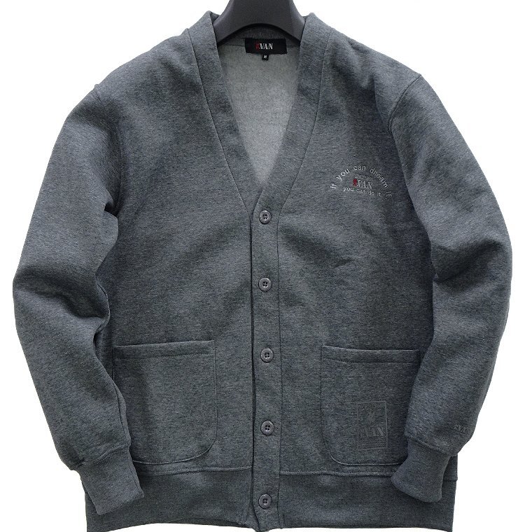新品 ミスターヴァン 24秋冬 裏起毛 ロゴ スウェット カーディガン M 灰【va1744055_198_M】 MR.VAN Vネック スエット トレーナー 羽織り拍卖