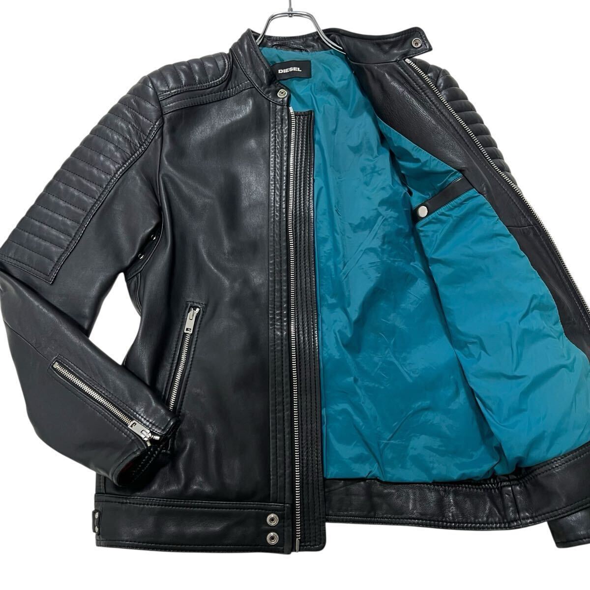 極上 ディーゼル シングルライダースジャケット M ブラック 本革 羊革 ラムレザー シープスキン ジップアップ バイカー 秋冬 DIESEL拍卖