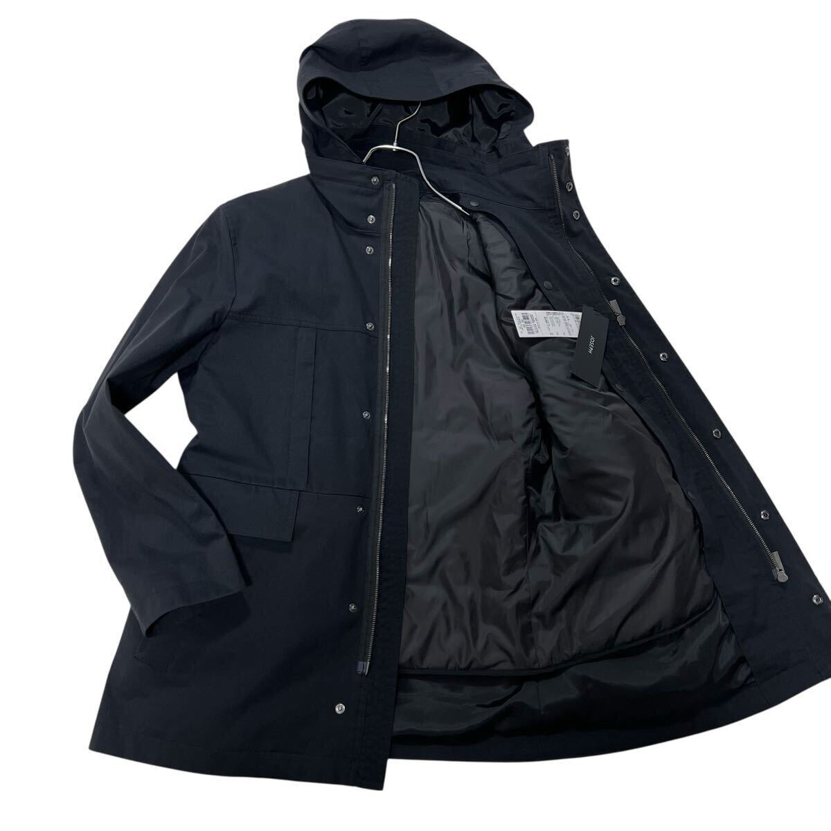 未使用タグ付 ジョゼフ 中綿ライナー付 フーデットコート スタンドカラーコート M相当46 ブラック 比翼 フライフロント ジップ 秋冬 JOSEPH拍卖