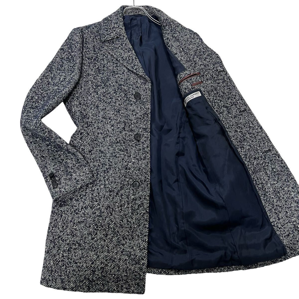 キャサリンハムネットロンドン ツイードチェスターコート ロング丈 L グレー シングル ヘリンボーン 秋冬 KATHARINE HAMMNETT LONDON 1円〜拍卖