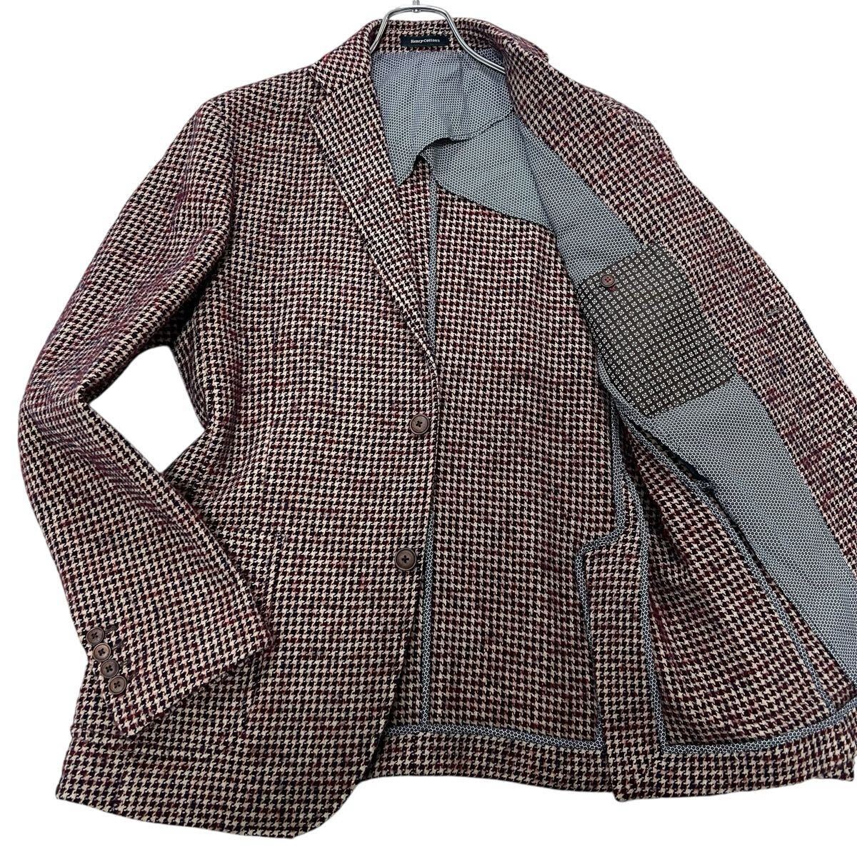 ヘンリーコットンズ ツイード テーラードジャケット ブレザー L相当48 マルチカラー 千鳥孔子 2Bシングル 秋冬 Henry Cotton's 1円〜拍卖