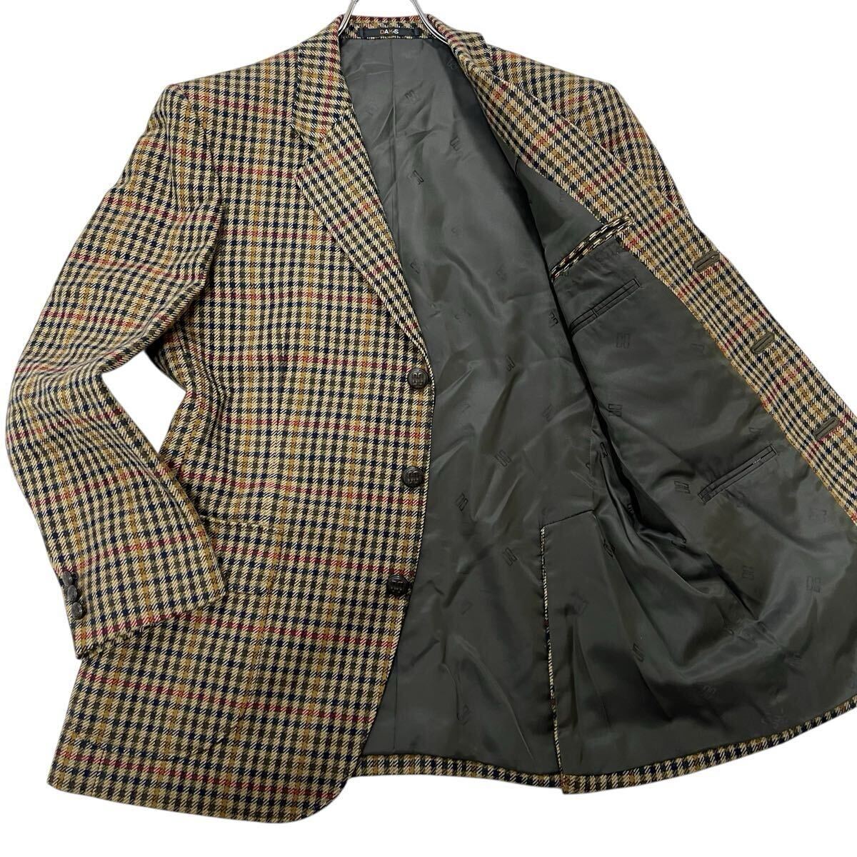 極上 ダックス ツイード テーラードジャケット ブレザー L相当AB6 マルチカラー 総柄チェック シングル 総裏 日本製 秋冬 DAKS 1円〜拍卖