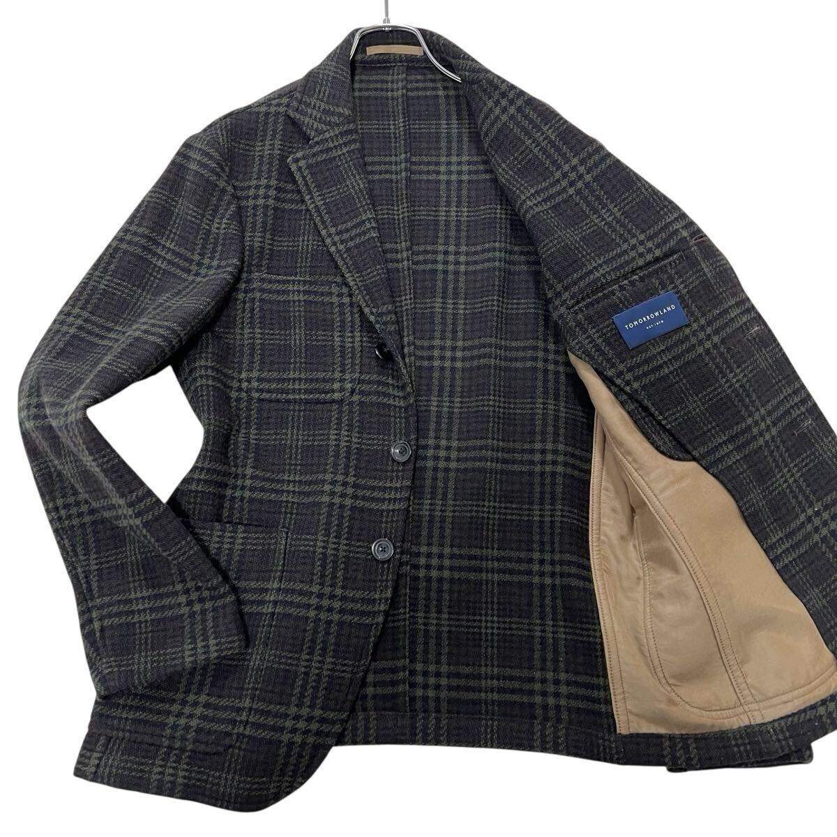 トゥモローランド×レオマスター ツイード テーラードジャケット ブレザー M相当46 マルチカラー 総柄チェック シングル 秋冬 TOMORROWLAND拍卖