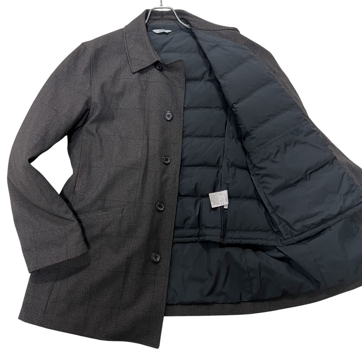 極美品 タケオキクチ ダウンライナー付 ステンカラー コート ジャケット L相当3 ブラウン 総柄チェック 2way 秋冬 TAKEO KIKUCHI 1円〜拍卖