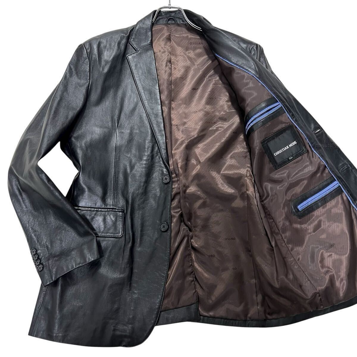 クリスチャンモード 羊革 テーラードジャケット LL XL ブラック 2Bシングル ラムレザー シープスキン 本革 秋冬 CHRISTIAN MODE 1円〜拍卖