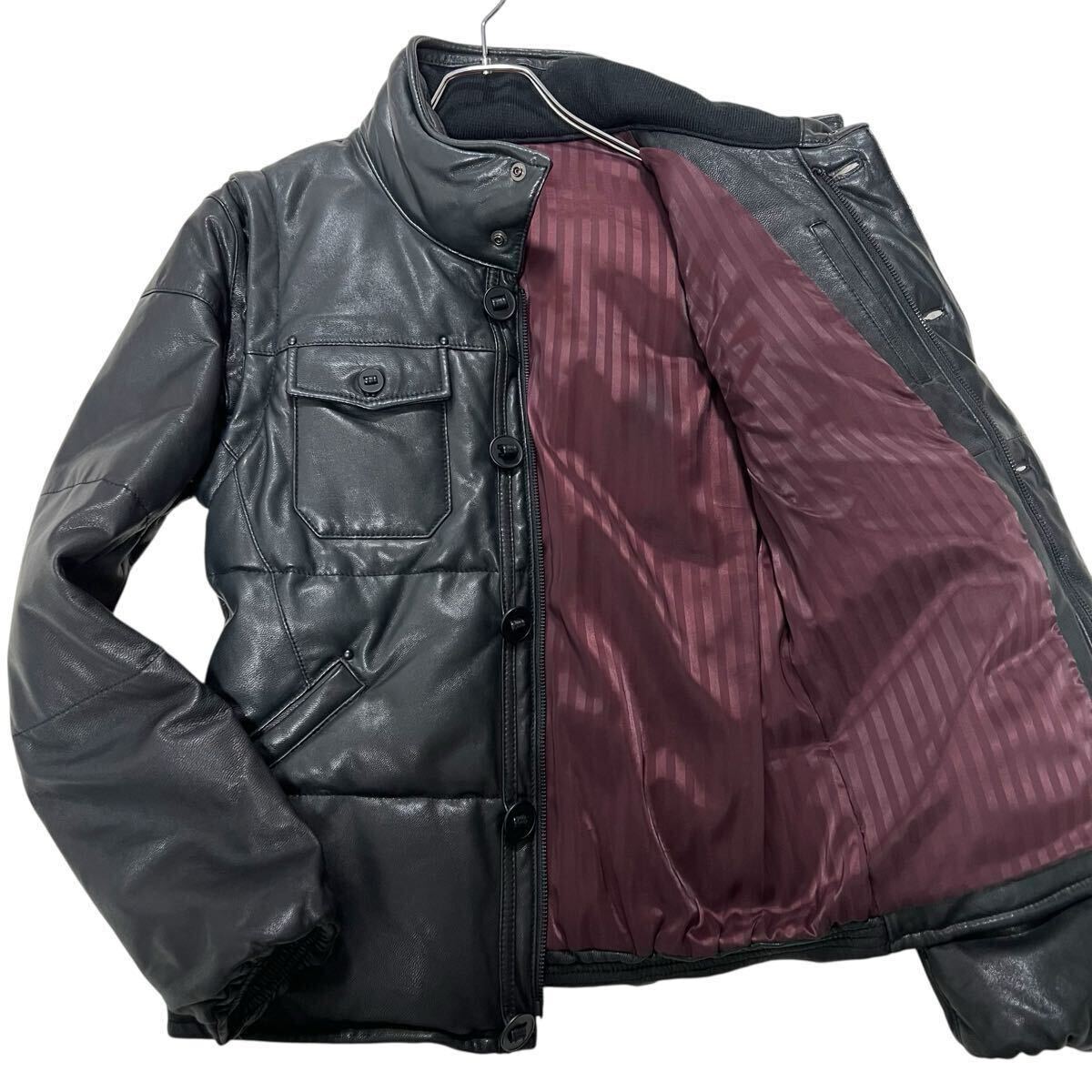 RIELABO NICOLE 本革 中綿ジャケット M相当46 ブラック 肉厚 山羊革 ゴートレザー ジップアップ ボタン 防寒 冬用 ニコル 1円〜拍卖