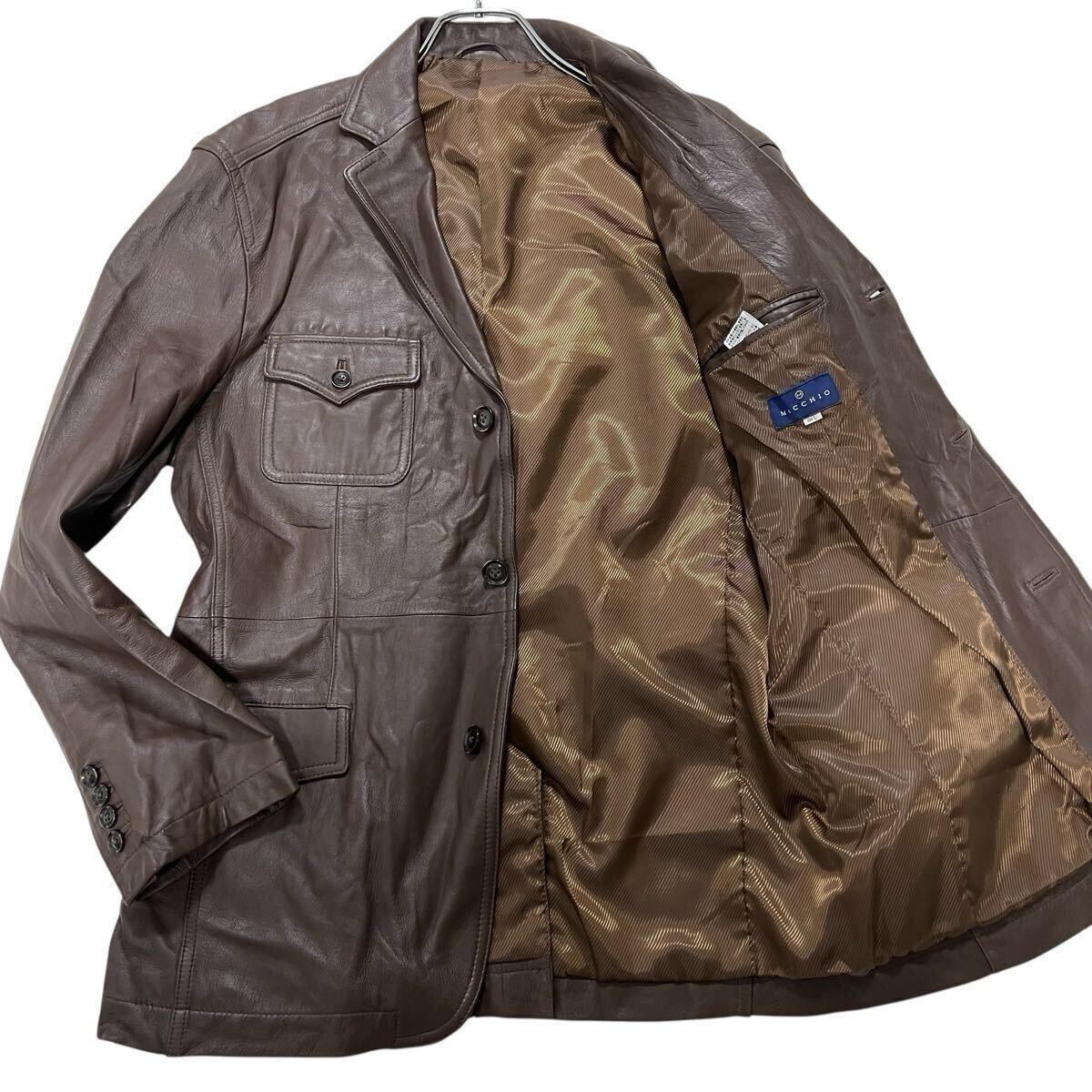 極上 マッチオ 本革 テーラードジャケット L ブラウン 茶色 羊革 ラムレザー シングル 秋冬 MACCHIO イトーヨーカドー 1円〜拍卖