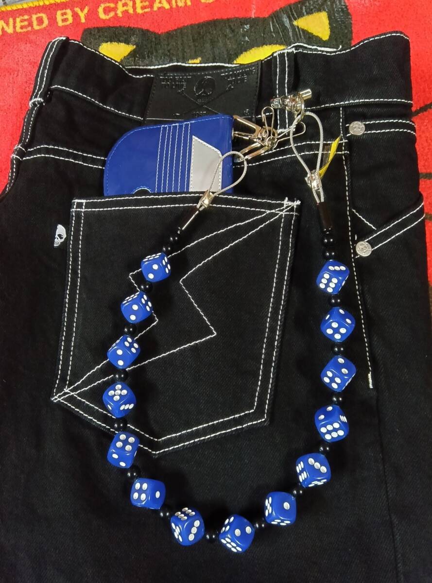 青色グッドロッキンカラーダイスウォレットチェーン検索ラッキーダイスロカビリーロックンロールブラックキャッツピンクドラゴン拍卖