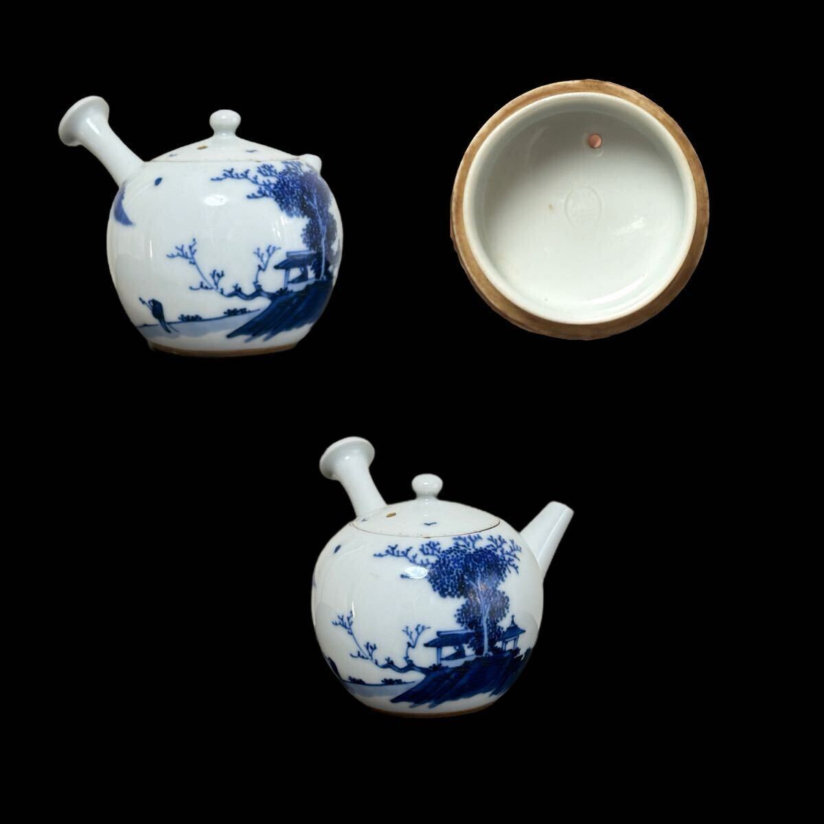 急須 煎茶道具 染付 茶道具 古美術 京焼 時代物 青花 茶器 在銘 名工拍卖