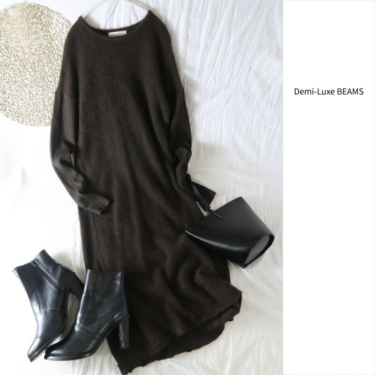 2.8万☆デミルクス ビームス Demi-Luxe BEAMS☆毛100% フラッフィクルーネックニットワンピース☆R-O 6251拍卖