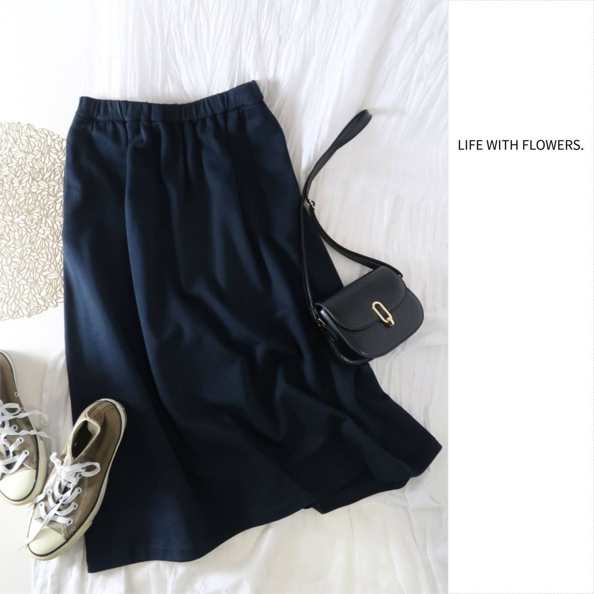 新品☆ライフ ウィズ フラワーズ LIFE WITH FLOWERS. ☆コットン100% スウェットフレアスカート 1サイズ 日本製☆R-O 6259拍卖